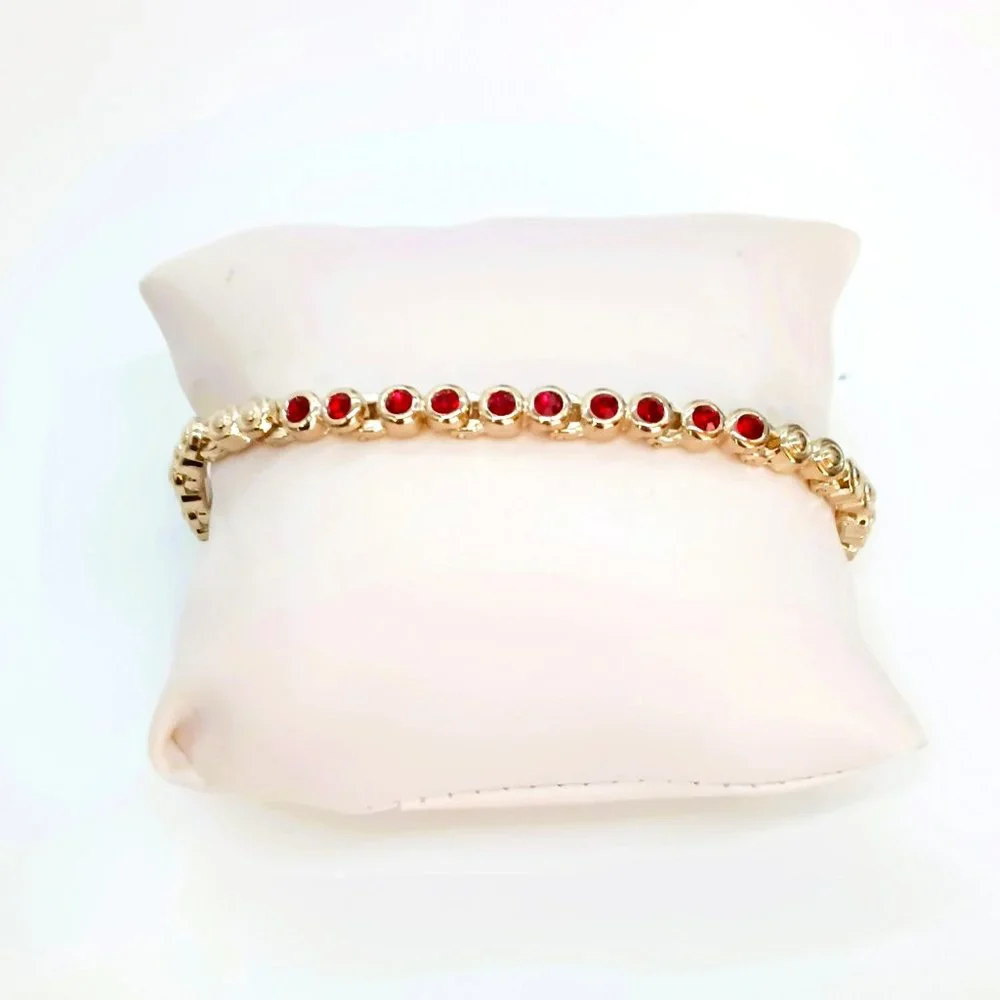 Gold Ruby Red Tennis Bracelet 7.5